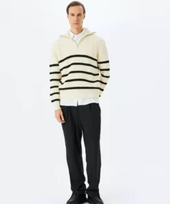 پلیور بافت خط دار با زیپ نیمه باز برند Koton - 872468224