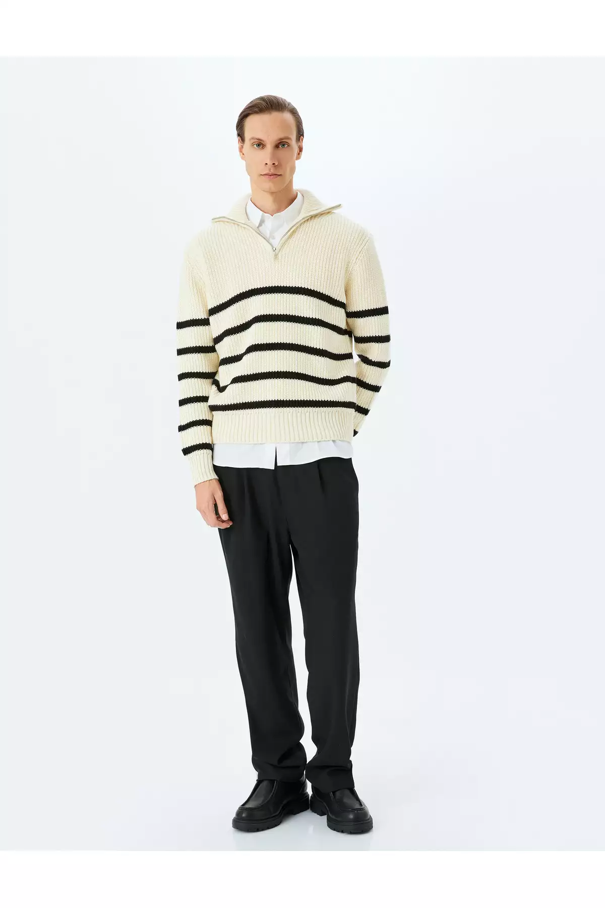 پلیور بافت خط دار با زیپ نیمه باز برند Koton - 872468224