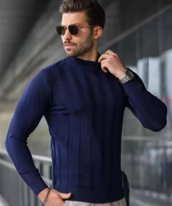 کالج آبی تیره با یقه نیمه بایخی مردانه مدل E7423 برند Madmext - 1016914627