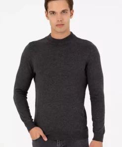 ژاکت بافتنی مردانه فیت اسلیم یقه نیمه بالای ماهی آنترسیت ملانژ مدل 50298201-VR081 برند U.S. Polo Assn. - 869199528