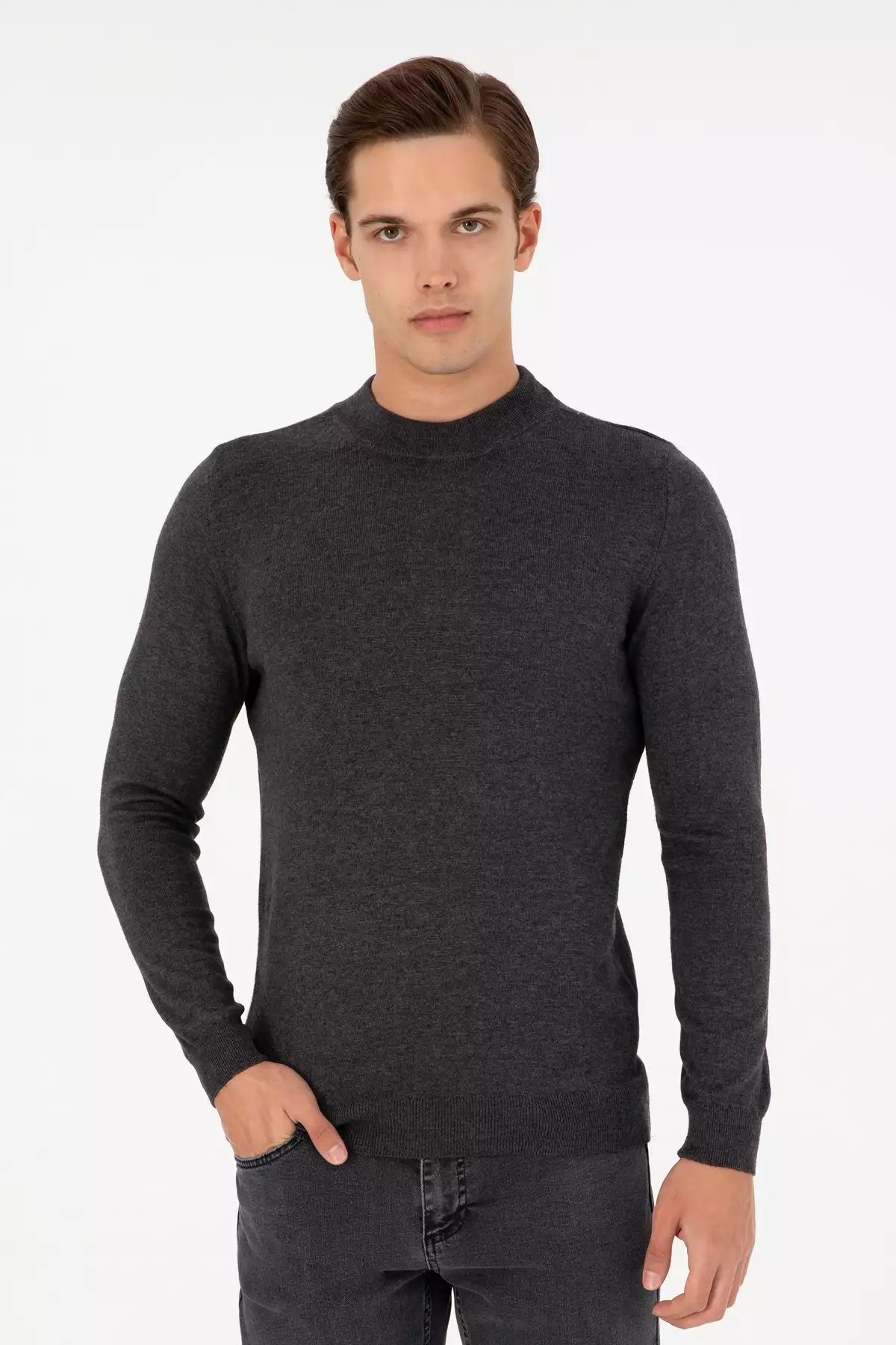 ژاکت بافتنی مردانه فیت اسلیم یقه نیمه بالای ماهی آنترسیت ملانژ مدل 50298201-VR081 برند U.S. Polo Assn. - 869199528