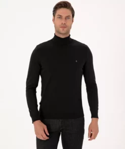 ژاکت بافتنی یقه اسکی مشکی با فیت اسلیم 50314202-VR046 برند Pierre Cardin - 976142642