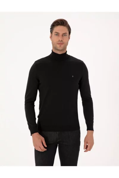 ژاکت بافتنی یقه اسکی مشکی با فیت اسلیم 50314202-VR046 برند Pierre Cardin - 976142642