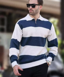 ژاکت با زیپ، یقه‌دار، با رنگ‌های بلوک‌دار و آستین‌های بلند 7280 برند Madmext - 857645679