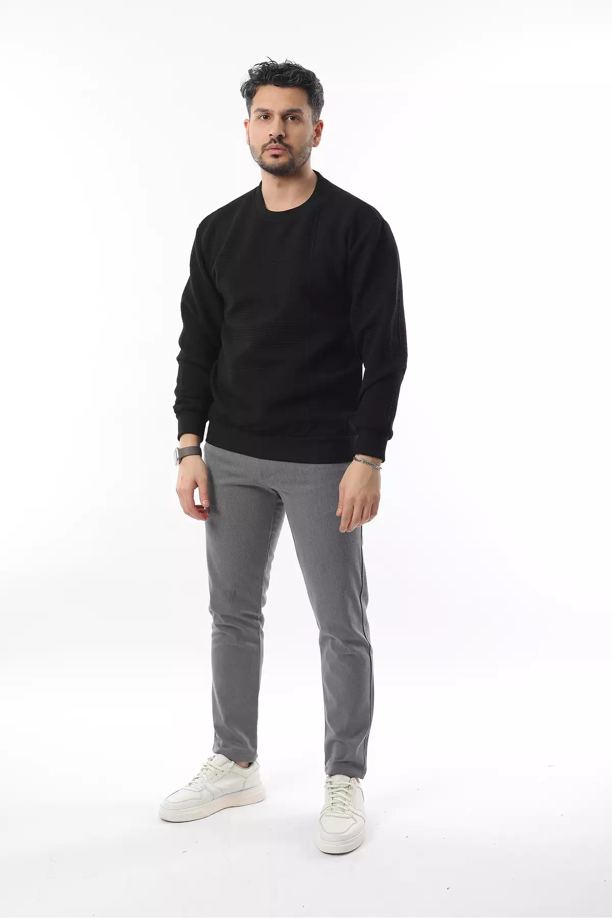 آستین بلند مردانه با یقه گرد و طرح هندسی کلاهدار برند Genie - 903752708