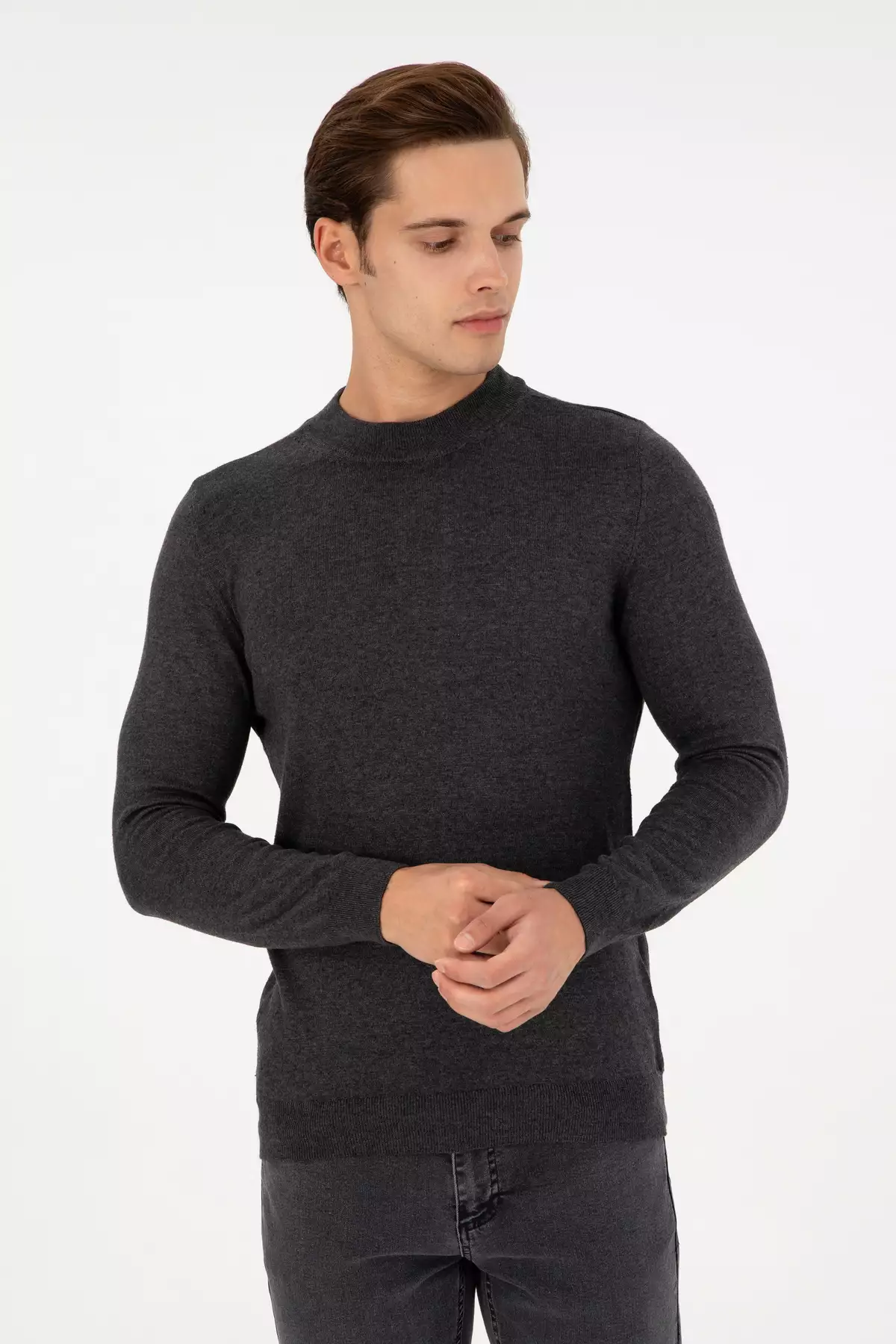 ژاکت بافتنی مردانه فیت اسلیم یقه نیمه بالای ماهی آنترسیت ملانژ مدل 50298201-VR081 برند U.S. Polo Assn. - 869199528