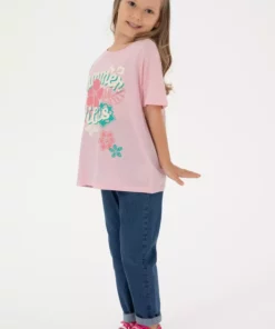 تی‌شرت نخی طرح‌دار یقه گرد راحتی برای دختران با رنگ صورتی روشن 50306203-VR078 برند U.S. Polo Assn. - 941914958