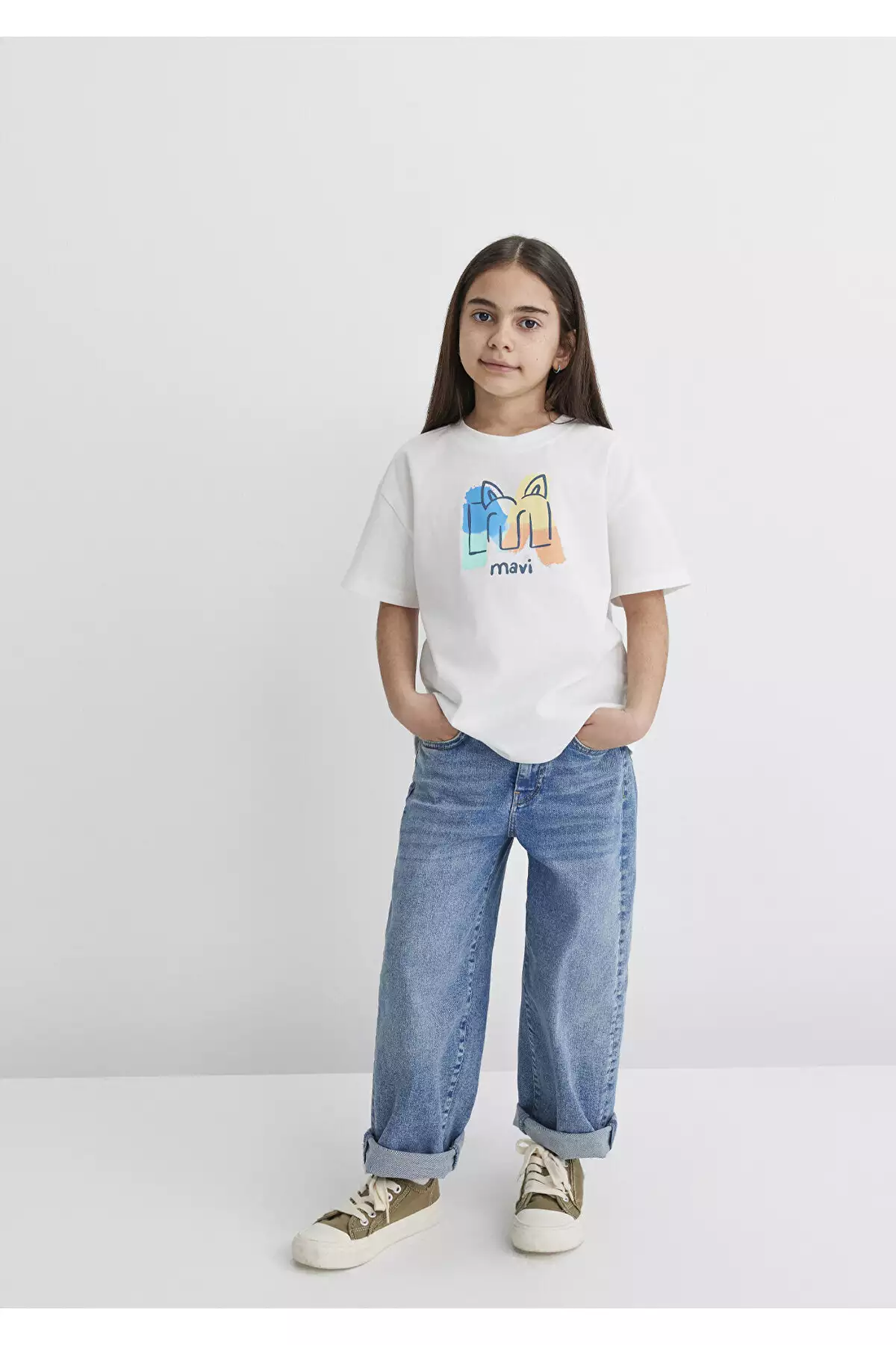 تیشرت کدی با طرح لوگو - رنگ کرم - فیت آزاد / برش راحت برند Mavi - 917783511