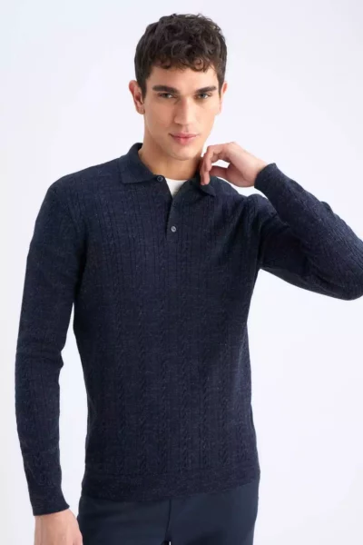 پولوشرت یقه دار بافت استاندارد مردانه E6366AX24WN برند Defacto - 971120505