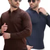 پولوشرت یقه دار قهوهای/سرمهای با زیپ، بسته ۲ عددی، بافتنی شماره E7456 برند Madmext - 1026039304