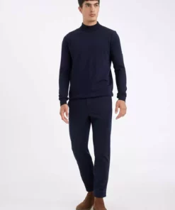 ژاکت بافتنی ساده یقه نیمه‌کشیده آبی سرمه‌ای مناسب اندازه معمولی کد A5282AX24AU برند Defacto - 858811742