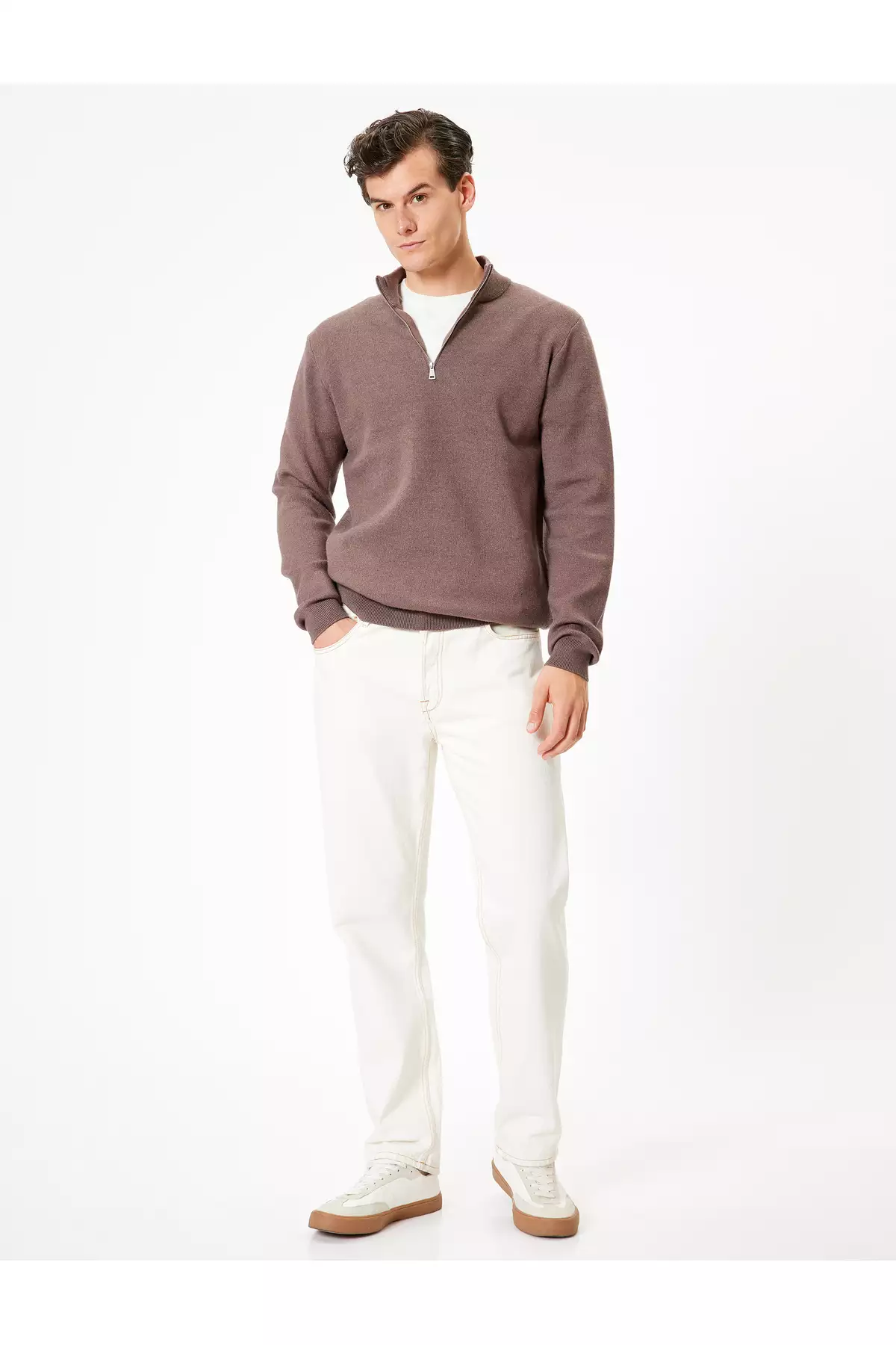 تریکو کاک یقه نیم زیپ ساده آستین بلند برند Koton - 881050997