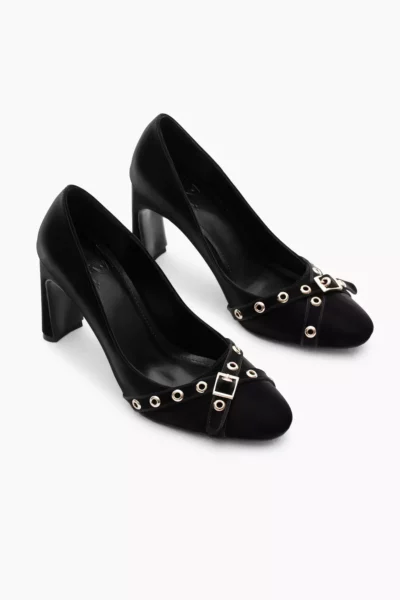 کفش پاشنه بلند زنانه مشکی با کفی نئولیت و بند جلویی با قفل برند Tonny Black - 868542312