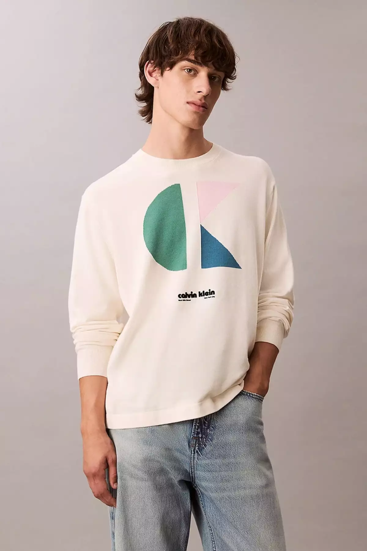 ژاکت مردانه سفید پنبهای با گرافیک و رنگبندی بلوکی آستین بلند LV04RC303G-YAS برند Calvin Klein - 977067603