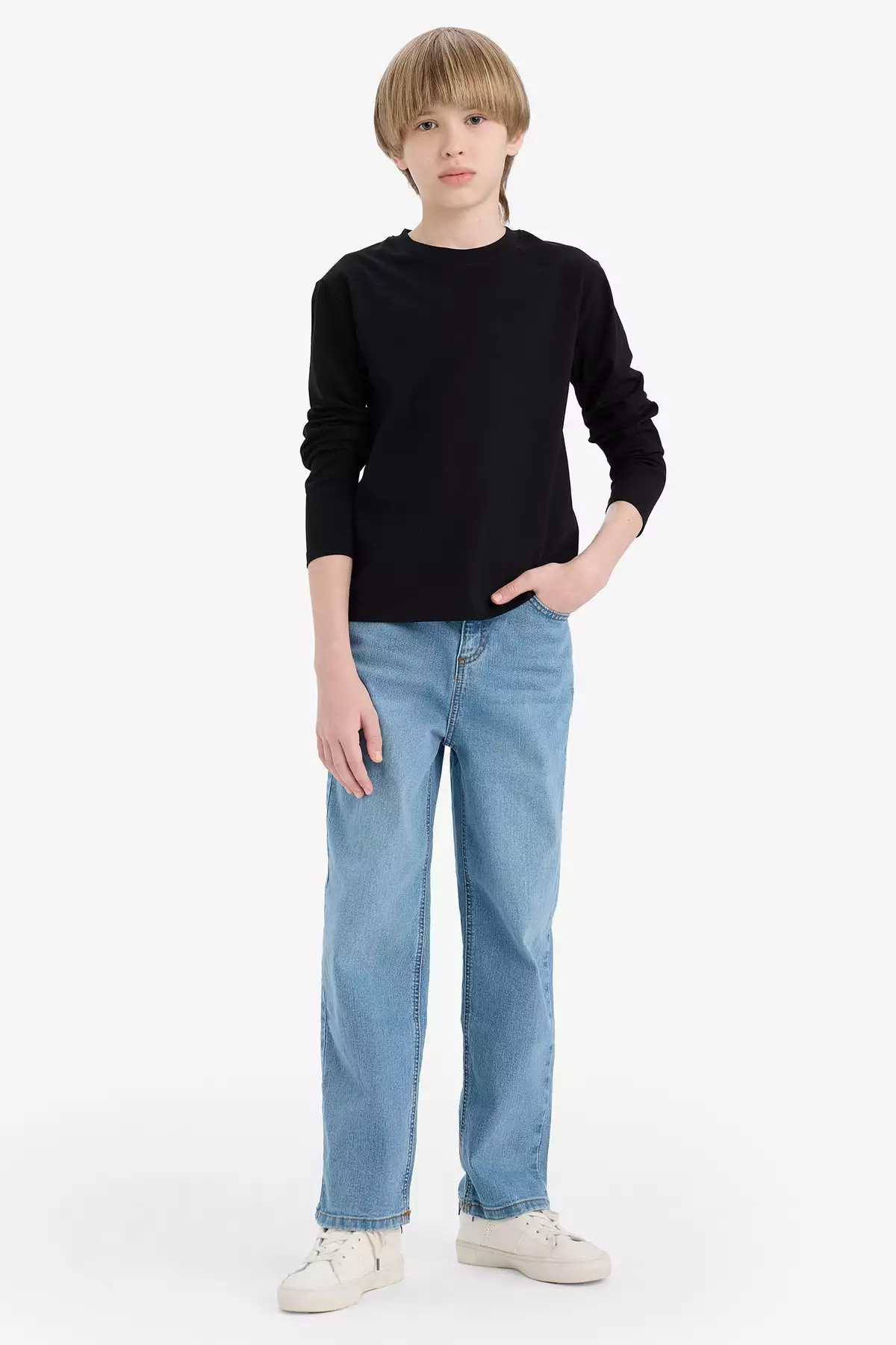 تیشرت مدرسهای آستین بلند یقه گرد پنبهای مشکی برای پسر بچهها برند Defacto - 208270908