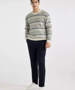 پلیور طرح‌دار با یقه گرد و برش استاندارد B9716AX24AU برند Defacto - 844001456