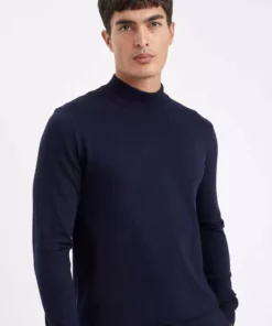 ژاکت بافتنی ساده یقه نیمهکشیده آبی سرمهای مناسب اندازه معمولی کد A5282AX24AU برند Defacto - 858811742