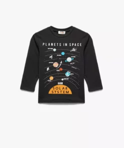 تیشرت پنبهای یقه گرد با آستین بلند طرحدار برند Koton - 994013292