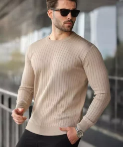 بلوز گرد گردن راهدار بلند آستین قهوهای روشن E7273 برند Madmext - 1027458892