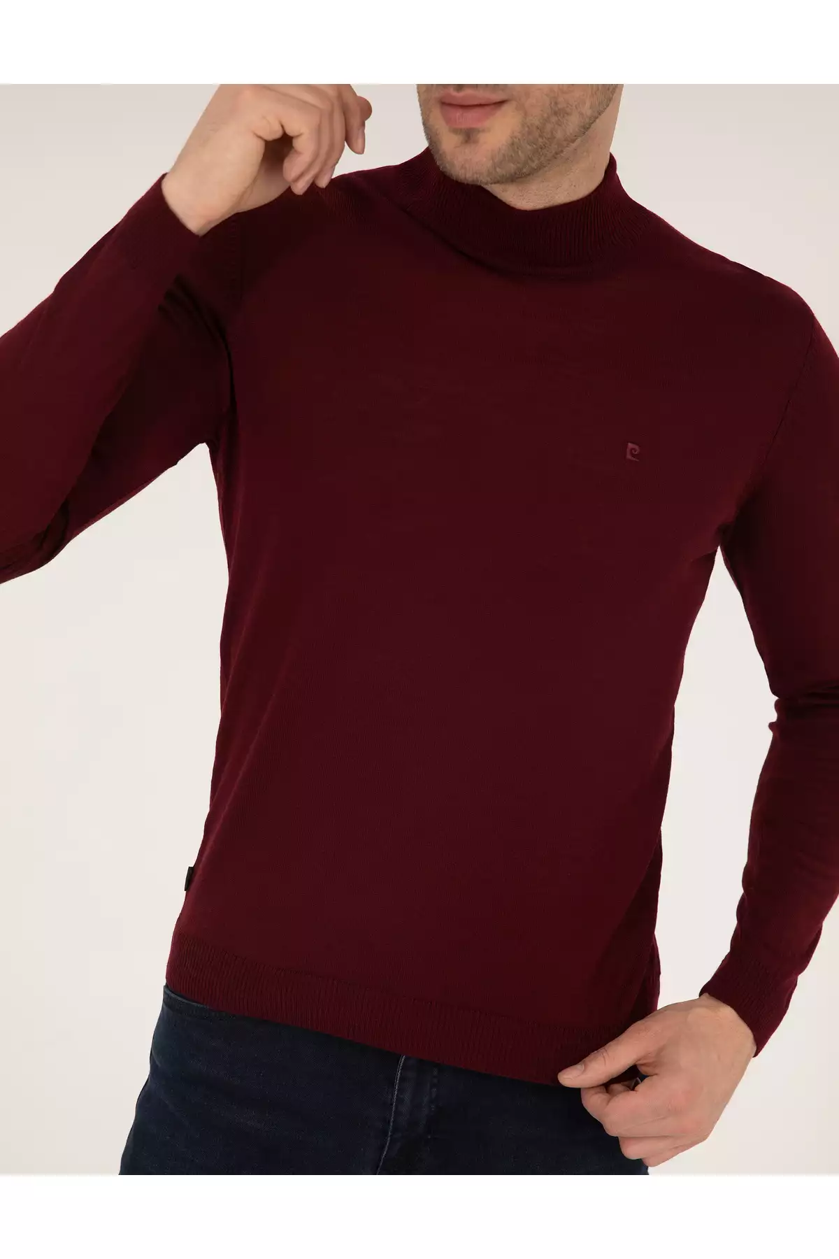 پلیور بافتBasic یقه ی نیمه کانال بولتی فیبر ترکیبی پشم مناسب سایز باریک رنگ Bordo کد 50257313-VR030 برند Pierre Cardin - 828868876