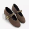بابت زنانه دو بند با زیپ روزمره در سبک کفش تخت قهوه‌ای سوئیدی برند Marjin - 978440528