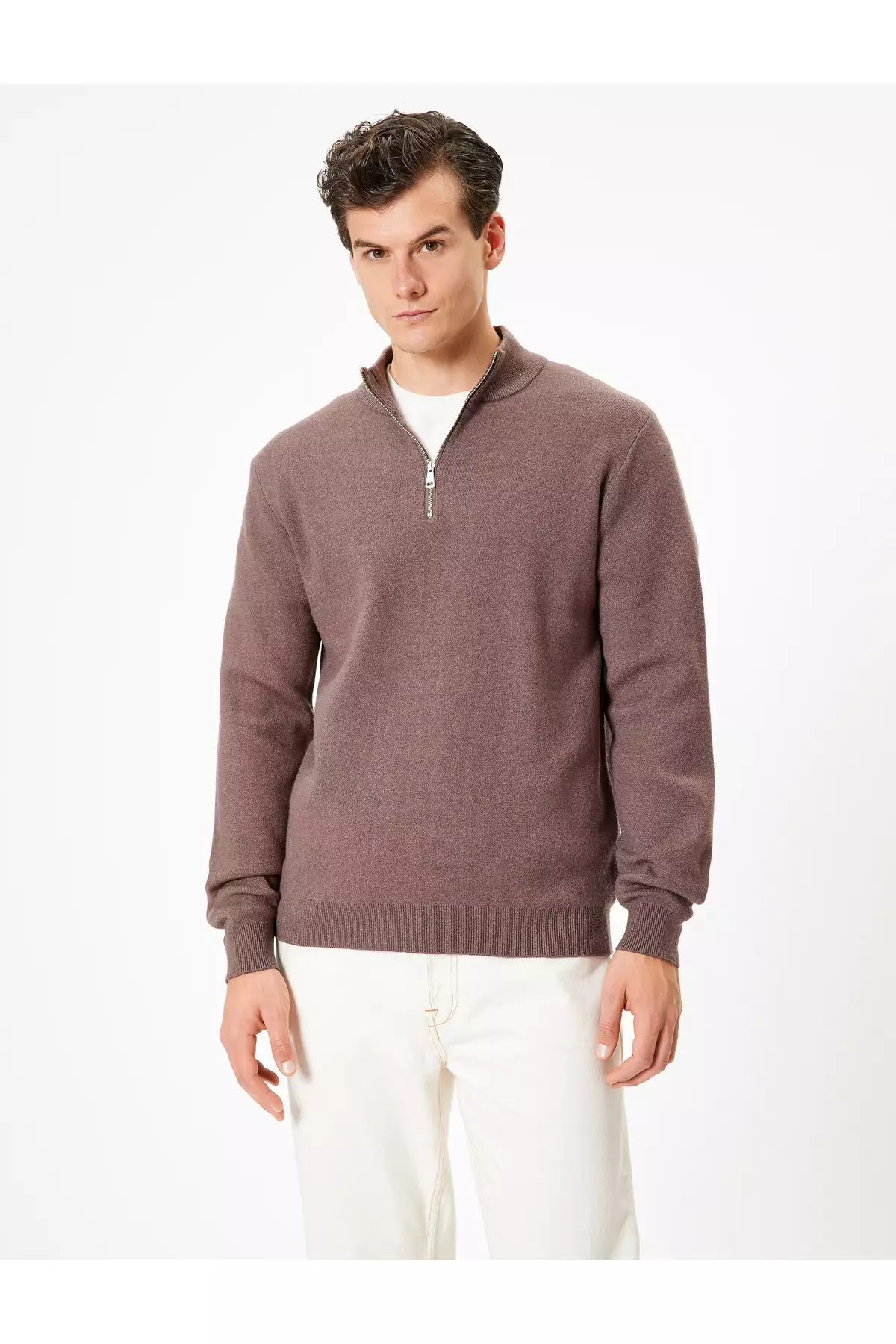 تریکو کاک یقه نیم زیپ ساده آستین بلند برند Koton - 881050997