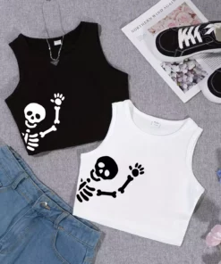 ست تیشرت کروپ دو عددی با طرح اسکلت برای دختران 23466-1 23466 برند TARZ STİL - 951496049