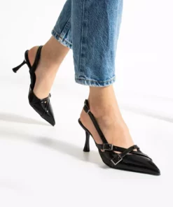 کفش پاشنه‌دار زنانه مشکی با جزئیات بسته‌قفل دو سر بند برند Elvis - 832242326