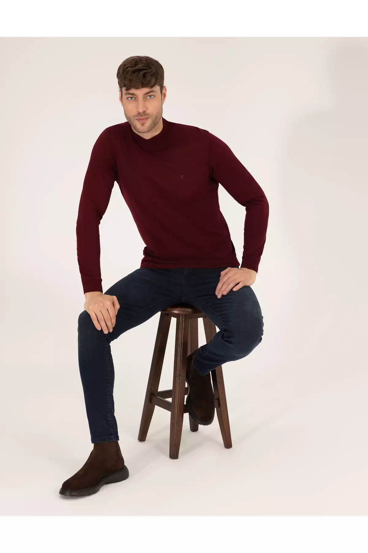 پلیور بافتBasic یقه ی نیمه کانال بولتی فیبر ترکیبی پشم مناسب سایز باریک رنگ Bordo کد 50257313-VR030 برند Pierre Cardin - 828868876