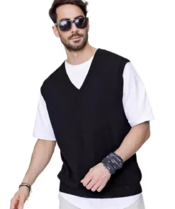 بتن مردانه یقه V راحت از جنس بافتنی پنبهای - رنگ مشکی 22sm214 برند CHUBA - 274915914