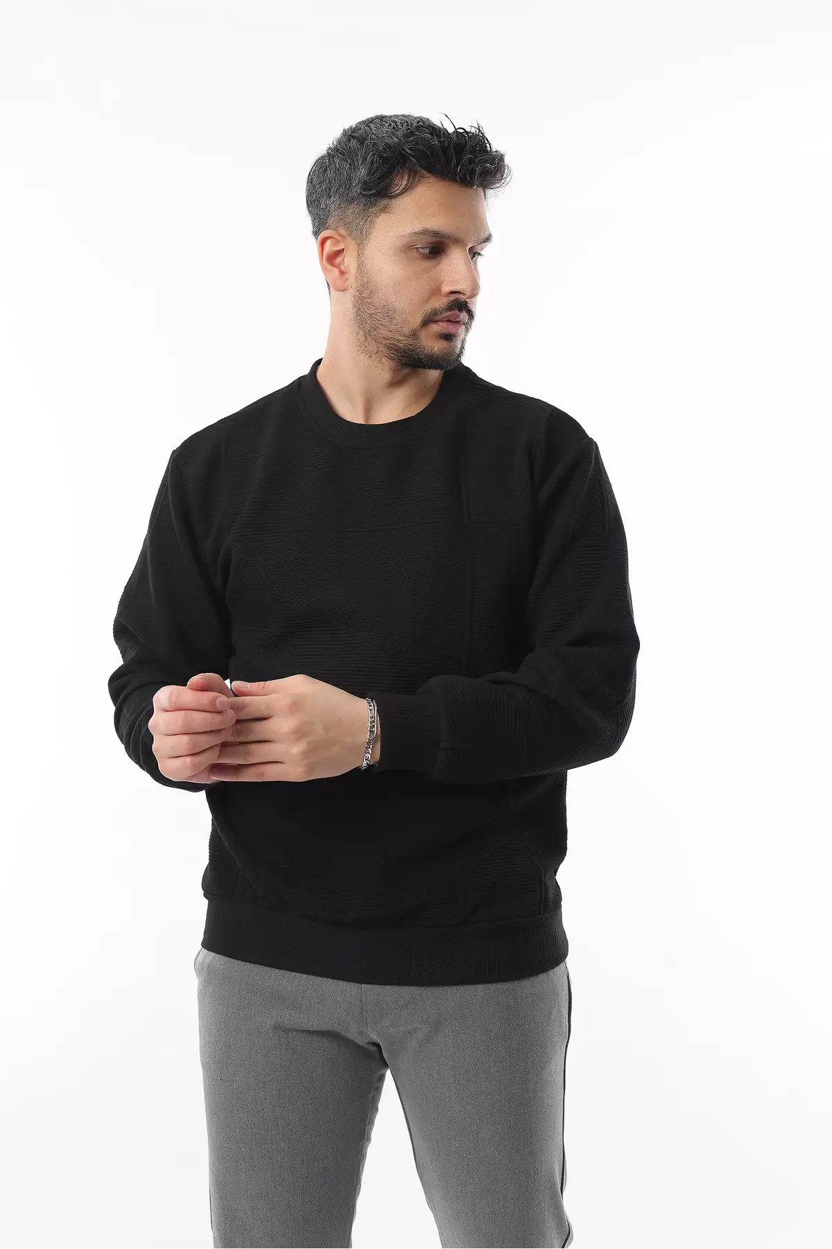 آستین بلند مردانه با یقه گرد و طرح هندسی کلاهدار برند Genie - 903752708