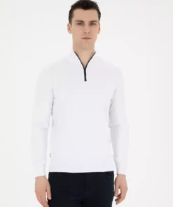 ژاکت بافتنی تنگ فری سایز یقهای زیپدار رنگ کرم روشن 50279383-VR019 برند Pierre Cardin - 829207017