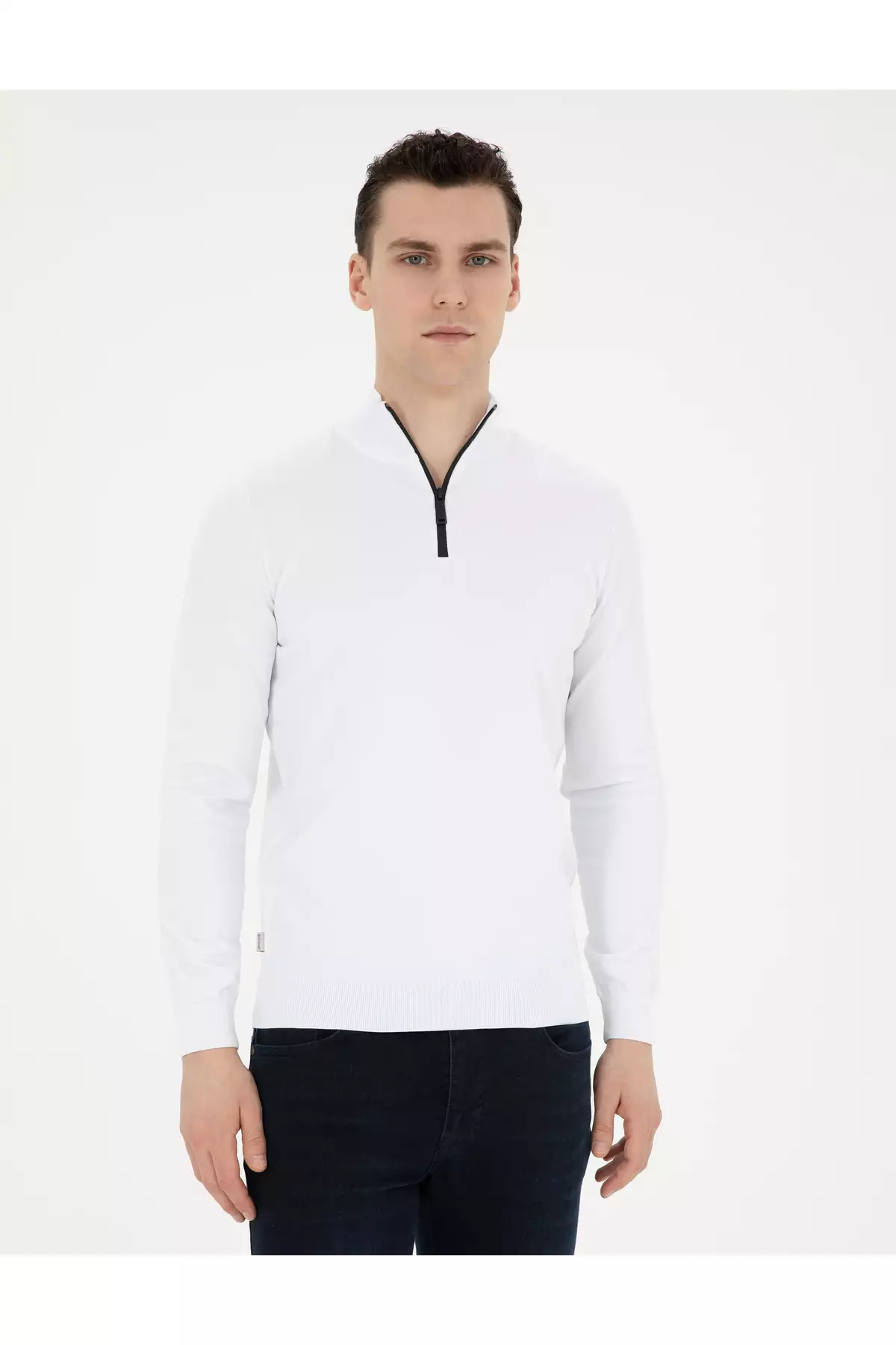 ژاکت بافتنی تنگ فری سایز یقهای زیپدار رنگ کرم روشن 50279383-VR019 برند Pierre Cardin - 829207017