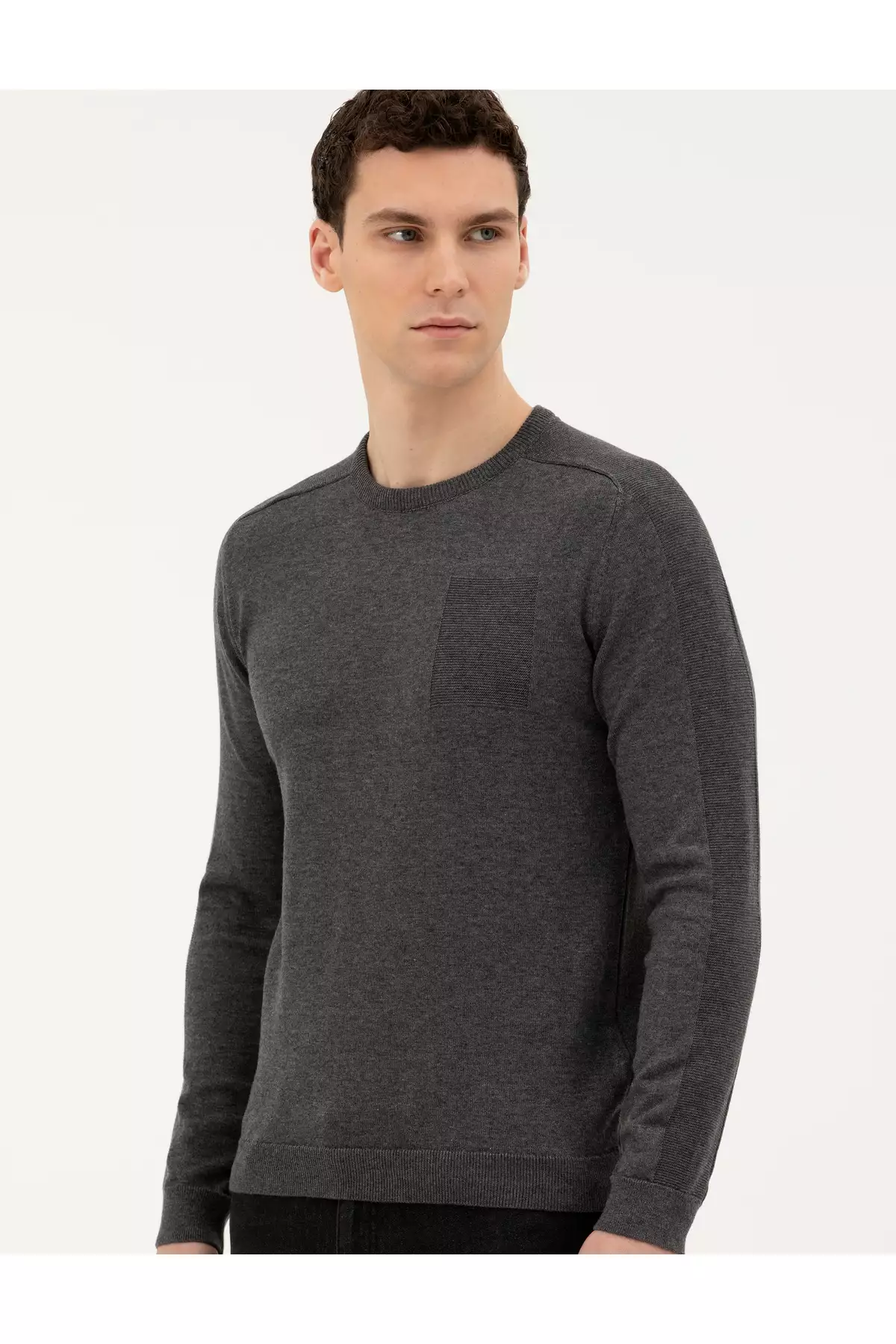 کالج خاکستری تنگ فیت یقه گرد بافتنی 50281779-VR080 برند Pierre Cardin - 829105140