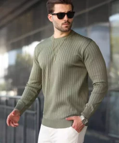 کاپشن یقه گرد راه‌را‌ه‌دار با آستین‌های بلند هاکی مدل E7273 برند Madmext - 865724606