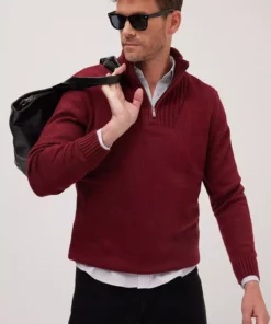 پک ۳ عددی مردانه مشکی-بordeaux-قهوه‌ای روشن، بلوز با برش باریک و یقه ایستاده زیپ‌دار از جنس تریکو برند Tudors - 1019834493