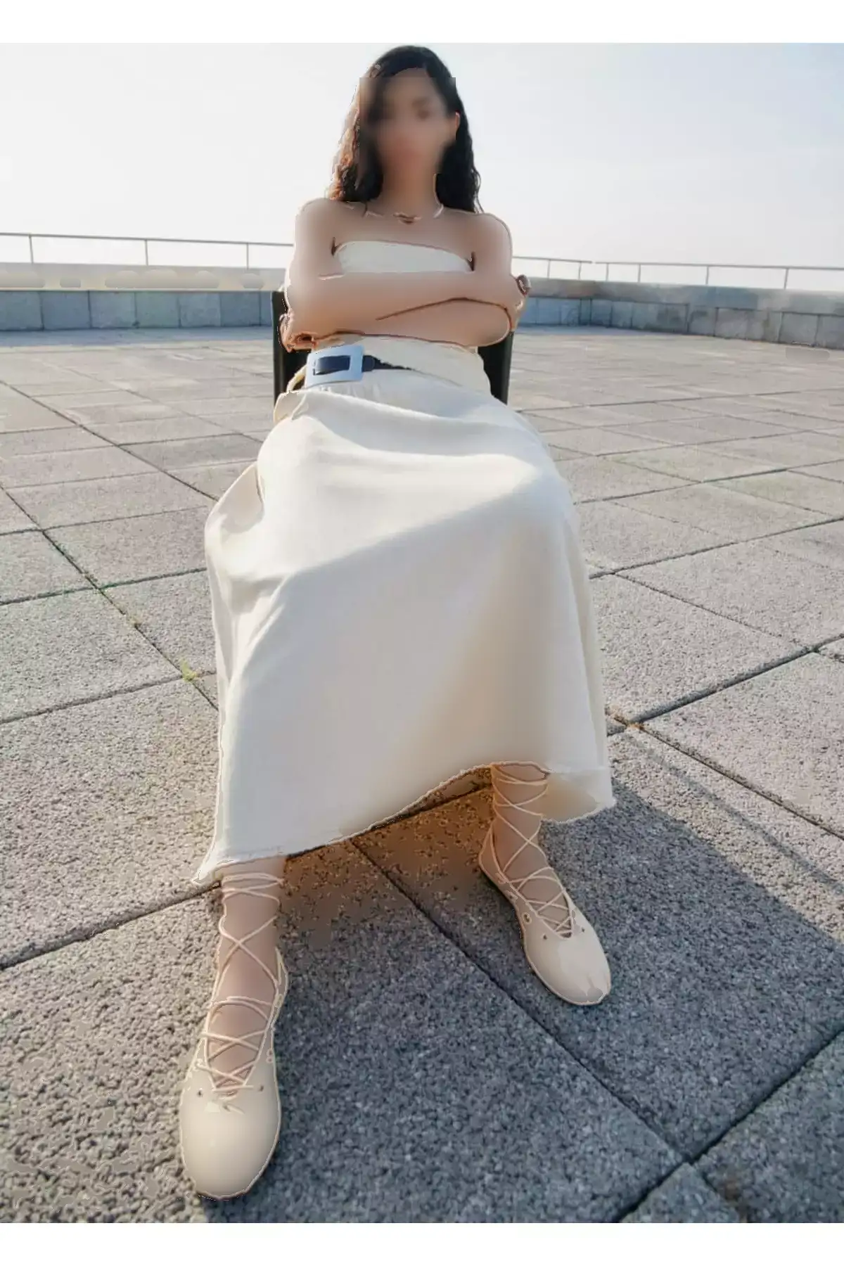 کفش باله چرمی با بند ضربدری برند MANGO - 977564709