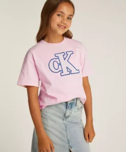 تیشرت بچهگانه دخترانه صورتی با طرح برند Calvin Klein - 887268669