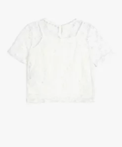 بلوز کوتاه آستین یقه گرد با جزئیات دانتل برند Koton - 902478062