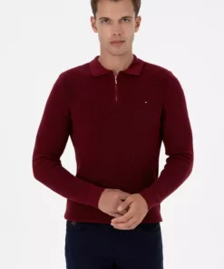 پلیور ساده با زیپ قرمز مردانه فیت معمولی 50313685-VR014 برند U.S. Polo Assn. - 984147068