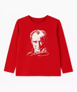 تی‌شرت کودکانه قرمز با آستین بلند و طرح اتا تورک - 100% پنبه برند nacar çarşı - 981988007