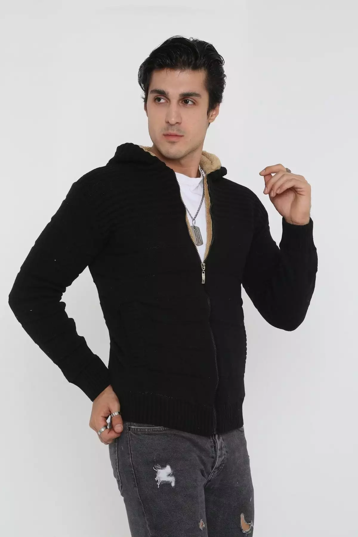 هودی ورزشی با کلاه خزدار مردانه برند KMKkombin - 209914455