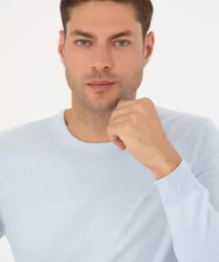 کلاه بافتنی بیسیک آبی روشن با یقه گرد و فیت باریک 50270179-VR003 برند Pierre Cardin - 861356888