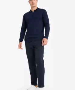 پلیور یقه‌پولویی با زیپ و برش استاندارد رنگ سرمه‌ای مدل D0621AX24AU برند Defacto - 859466161