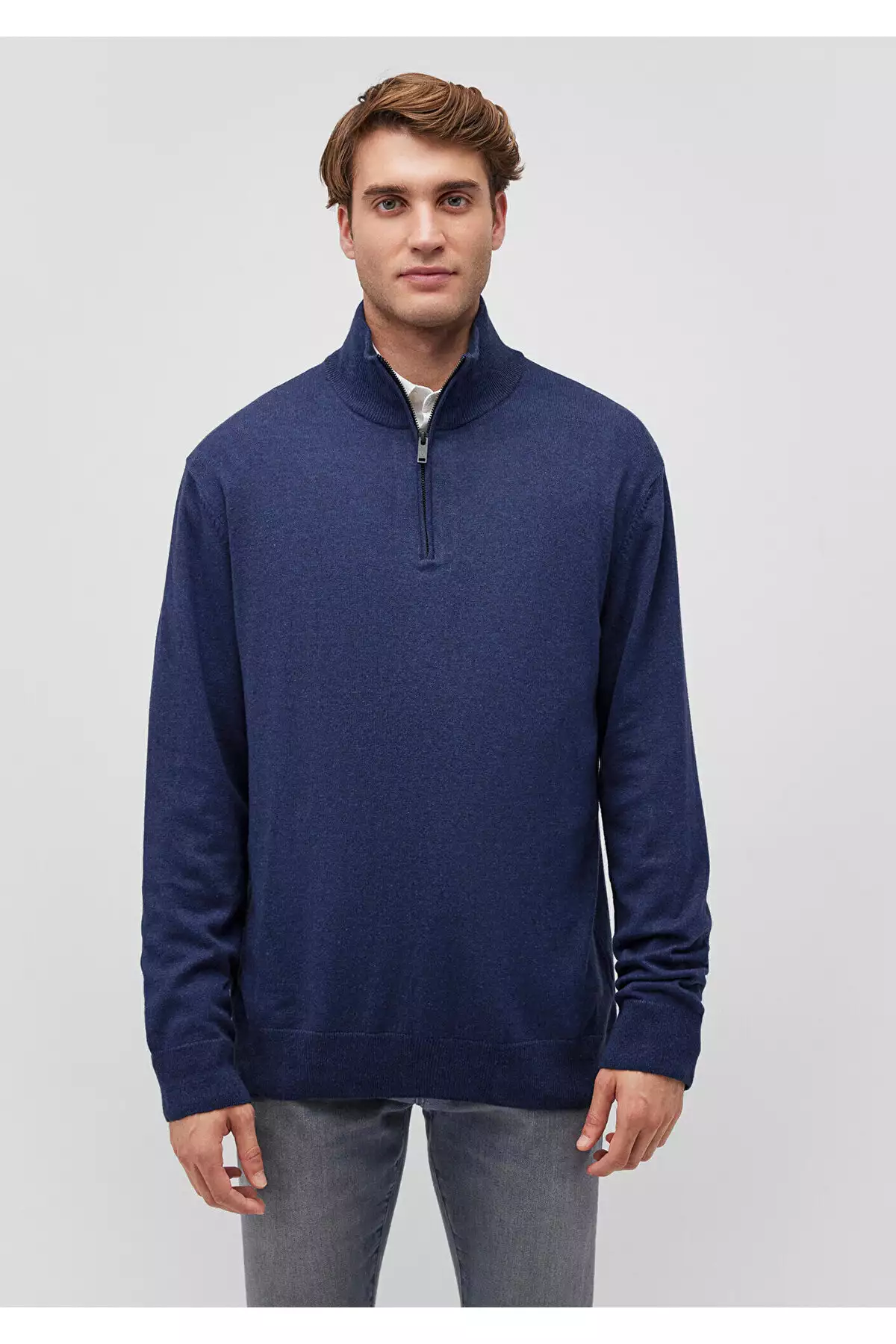 ژاکت ناهار آبی نیمه زیپ با ترکیب کشمیر و برش معمولی برند Mavi - 861164632