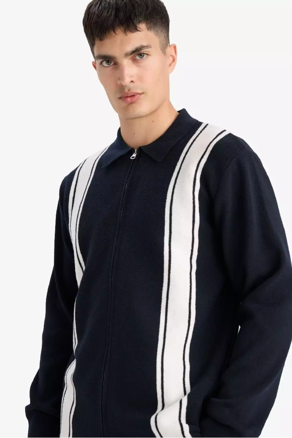 پولوشرت یقه دار استاندارد با زیپ و طرح راه راه مدل F4981AX25AU برند Defacto - 971118389