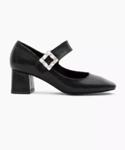 کفش پاشنه‌دار زنانه با بند چسبی و کفه نئولیت طرح دار رنگ مشکی با پاشنه سنگی برند Tonny Black - 872924735