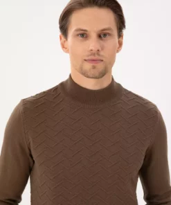 کاپشن نیم یقه تنگ بافتنی نارگیلی 50300524-VR153 برند Pierre Cardin - 870882894