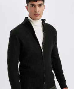 ژاکت بافتنی آستین بلند با یقه نیمهچسب و زیپ، فیت معمولی مدل R1195az22wn برند Defacto - 318301788
