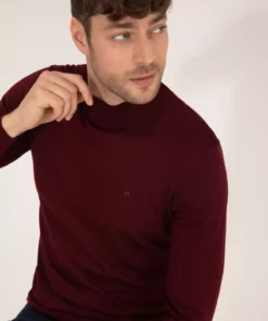 پلیور بافتBasic یقه ی نیمه کانال بولتی فیبر ترکیبی پشم مناسب سایز باریک رنگ Bordo کد 50257313-VR030 برند Pierre Cardin - 828868876
